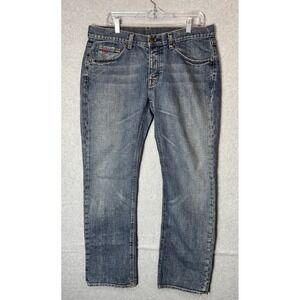 RVCA Jeans Mens 32x29 Blue Denim‎ Straight Leg Button Fly Made USA Distressed